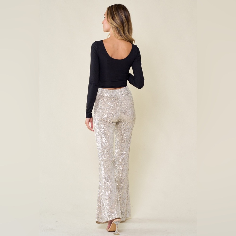Junior Fit Sequined Flare Leg Pants - Picture 5 of 5
